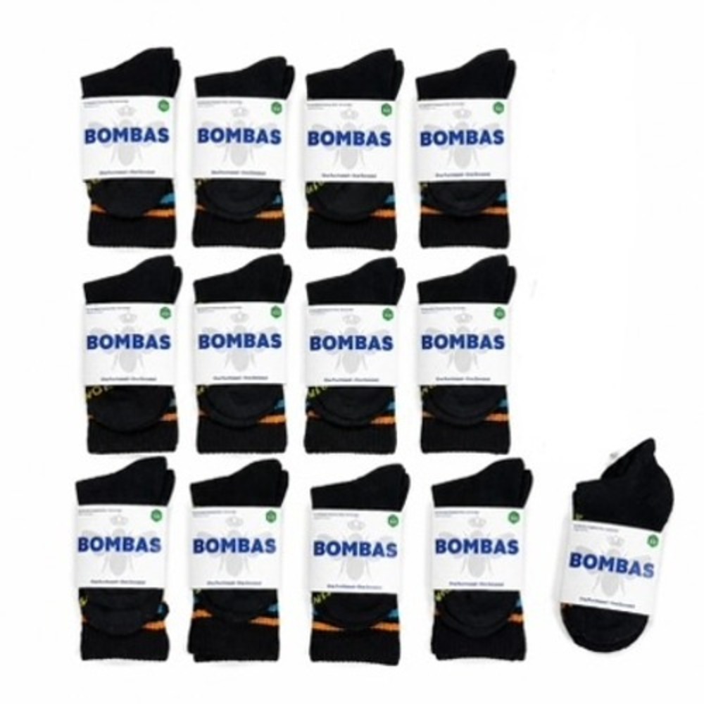 Bombas XS Socks 13 Pair Bundle Black Striped Crew Lot Cushioned Arch Support